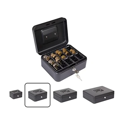 Abbildung von ARREGUI Elegant Cash C9624 EUR Geldkassette mit Münzzählbrett Geldbox aus Stahl Euro Zählbrett für Münzen 20 cm breit herausnehmbarer Zähleinsatz Kasse schwarz