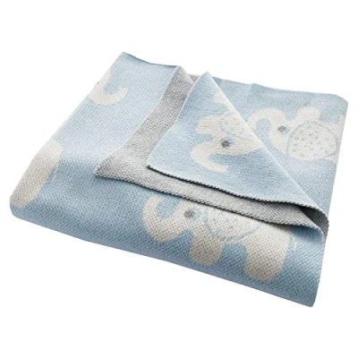 Abbildung von Bio Babydecke 100% Baumwolle (kbA) GOTS zertifiziert, Elefanten Blau, 80 x 100 cm