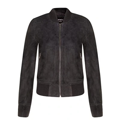 Abbildung von Infinity Leather Damen Ziegenwildleder Schwarz Bomber aus Echtem Leder MA 1 Varsity Jacke