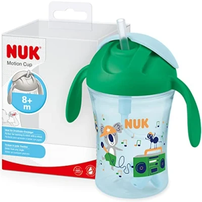 Abbildung von NUK Motion Cup Trinklernbecher 230ml auslaufsicherer, weicher Strohhalm ergonomisch geformte Griffe 8+ Monate BPA frei grün