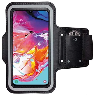 Abbildung von CoverKingz Sportarmband für Samsung Galaxy A70 Armtasche mit Schlüsselfach Oberarm Halterung Sport Laufarmband Handy Armband Schwarz