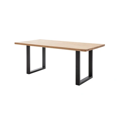 Abbildung von Massivart® Esstisch GRENO 180 x 90 cm / Massivholztisch Wildeiche geölt, 40 mm Tischplatte U Gestell schwarz Metall Industrial Look