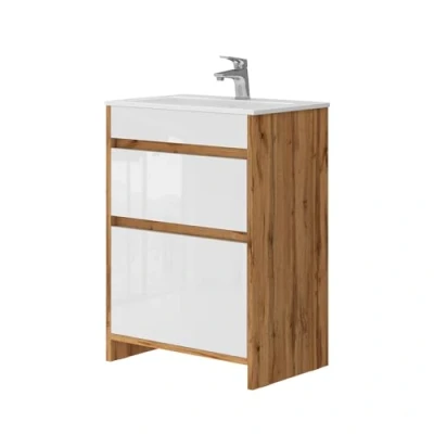 Abbildung von Vicco Badmöbel Set Detmold, Goldkraft Eiche/Weiß, 2 Teile, Unterschrank 60 cm