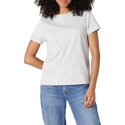 Abbildung von Amazon Essentials Damen Regular Fit Kurzarm T Shirt mit Rundhalsausschnitt aus 100 % Baumwolle, Hellgrau Meliert, XL