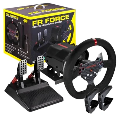 Abbildung von FRTEC Lenkrad mit Pedalen FR FORCE, Force Feedback 3,2 Nm, Doppelmotor, abnehmbare Felge, Zahnräder und Achse aus Stahl, Alcantara Finish für PS4, Xbox Series One PC