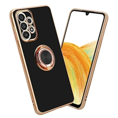 Abbildung von Cadorabo Hülle kompatibel mit Samsung Galaxy A52 (4G 5G) A52s Schutzhülle TPU Silikon Case Ring Design Kameraschutz Slim Kratzfest Gummi für in Schwarz