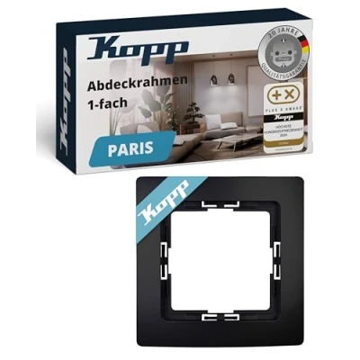 Abbildung von Kopp Paris 1 fach Abdeckrahmen, für senkrechte und waagrechte Installation, IP20, schwarz, matte Oberfläche, 308450066