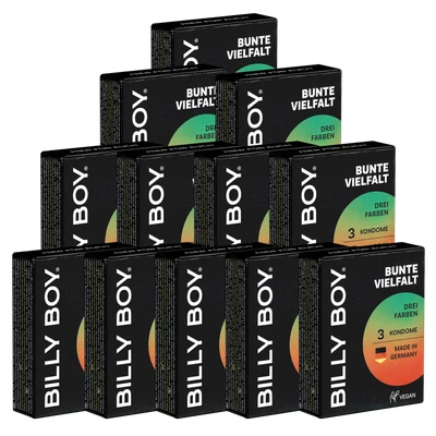 Abbildung von Billy Boy Kondome Bunte Vielfalt (Kondom Sortiment) verschiedene Sorten, Packung mit, 30 St., mit Gleitfilm, bunt gemischte