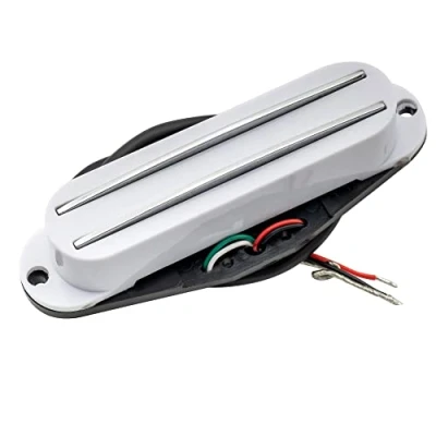Abbildung von Musiclily High Output Dual Hot Rail Keramik Single Coil Sized Humbucker Pickup Tonabnehmer für Fender Squier Strat E Gitarre, Weiß