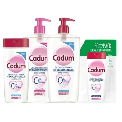Abbildung von CADUM 4 x Duschgel, 1 hypoallergen 400 ml, 750 hypoallergene Kamille hypoallergen, sulfatfrei, 500 ml
