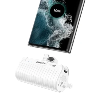 Abbildung von SKROSS Reload Power Stand Tragbares 5000 Mh Ladegerät USB C Schnelllade Stromversorgung zum Aufladen von Smartphones und Tablets. 30 cm langes Kabel im Lieferumfang enthalten