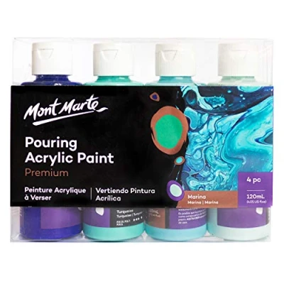 Abbildung von Mont Marte Bastelfarbe PREMIUM Pouring Acrylfarbe, Gieß Acryl, je 4 x 120 ml, diverse Sets, Untereinander vermischbar &amp; bereits mit Medium vorgemischt