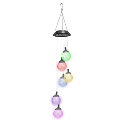 Abbildung von Spetebo LED Windlicht Solar Windspiel mit 6 Kugeln aus Glas, Farbwechsel, fest intregiert, bunt, Gartenkugel Beleuchtung Farbspiel