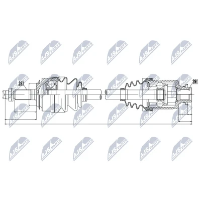 Abbildung von NTY NPW HD 042 Antriebswelle Vorderachse, Vorderachse rechts 628 Schaltgetriebe HONDA: CR V 2