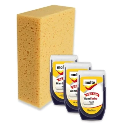 Abbildung von Erhard Trading 3x Molto SOS Easy Wandfarbe Farbroller weiß matt 30 ml und Schwamm