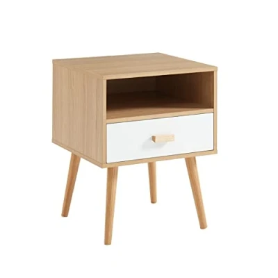 Abbildung von BAÏTA ULOS Nachttisch, Holzwerkstoff, Weiß und helles Holz, L40cm