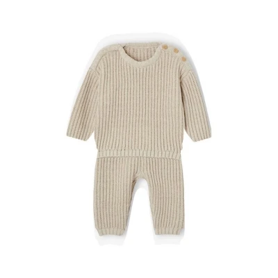 Abbildung von Vertbaudet Unisexset Stoffhose für Kinder, Größe: 68, Beige meliert