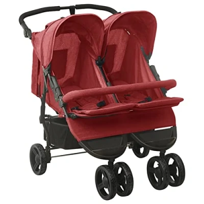 Abbildung von Susany Geschwisterwagen Zwillingswagen Kinderwagen Doppelkinderwagen Zwillingsbuggy Baby Kleinkinder Zusammenklappbar Rot Stahl