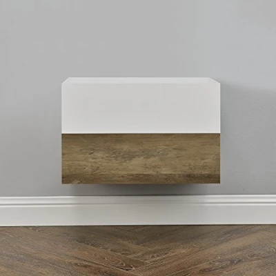 Abbildung von [en.casa] Wandregal Oslo mit Schublade 2er Set Nachttisch schwebende Nachtkommode Hängeregal Wandboard Nachtkonsole 46x30x15cm Holzfarben/Weiß matt
