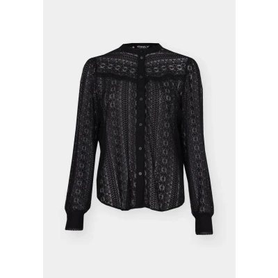 Abbildung von ONLY Damen Onlreba Lace L/S Shirt WVN Noos Langarmbluse, Schwarz, L EU