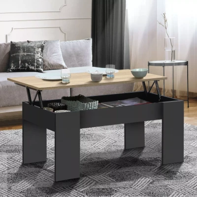 Abbildung von IDMarket Couchtisch, aufklappbar, rechteckig, Tara aus schwarzem Holz und Buchenoptik