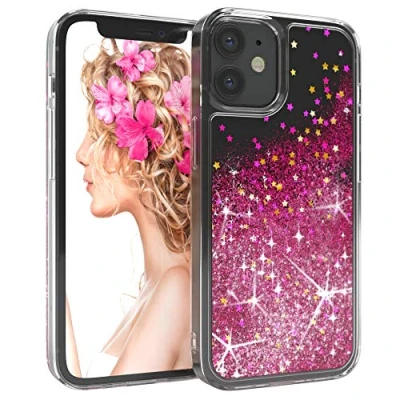 Abbildung von EAZY CASE Hülle kompatibel mit iPhone 12 Mini Schutzhülle Flüssig Glitzer, Handyhülle, Schutzhülle, Back Cover Glitter Flüssigkeit, TPU/Silikon, Transparent/Durchsichtig, Pink