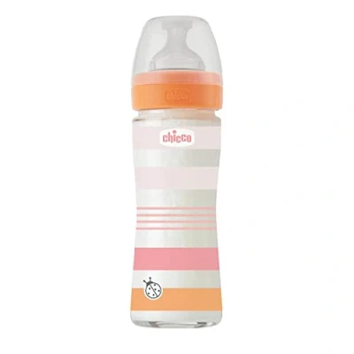 Abbildung von CHICCO BABYFLÄSCHCHEN WELL BEING GLAS, 240 ML, NORMALER FLUSS, 0M+ SILIKON,ROSA