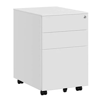 Abbildung von SONGMICS Rollcontainer, Stahl Büroschrank, Aktenschrank, weiß