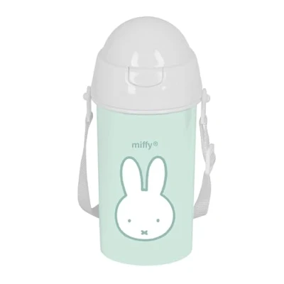 Abbildung von Safta Miffy Menta Selbstöffnende Wasserflasche mit Strohhalm, BPA frei, Umhängetasche, bequem und leicht, 500 ml, 7,3 x 19,5 cm, Minzgrün, Estándar, Casual