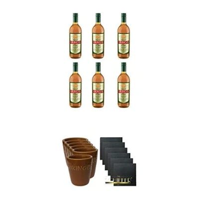 Abbildung von Behn HANF 10% 6 x 0,75 Liter + Wikinger Met Tonbecher 6er Set mittlere Größe Schiefer Glasuntersetzer eckig ca. 9,5 cm Durchmesser