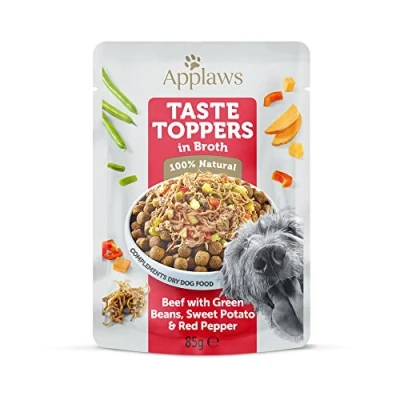 Abbildung von Applaws Taste Toppers 100% natürliche Wet Hundefutter Topper, getreidefreies Rindfleisch mit Gemüse in Brühe 85g Beutel (12 x Beutel)