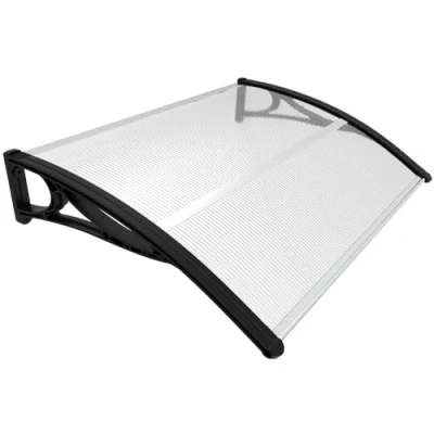 Abbildung von VOUNOT Vordach für Haustür 120 x 80 cm, Überdachung aus Aluminium und Polycarbonat, Transparentes Pultbogenvordach, Pultvordach mit Mittelstange Schwarz