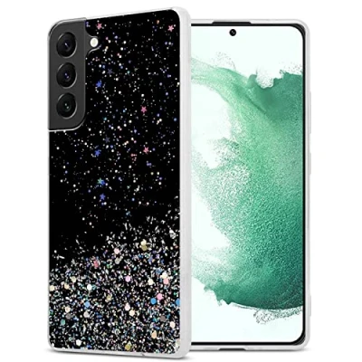 Abbildung von Cadorabo Hülle kompatibel mit Samsung Galaxy S22 Plus Rundumschutz TPU Silikon Case Mädchen Glitzer Strass Design Slim Kratzfest Weiche Bling Schutzhülle für in Schwarz