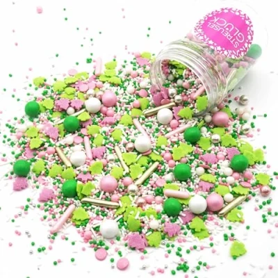 Abbildung von STREUSEL Weihnachten Christmas Tree 90g weiss rosa gold grün GLÜCK Weihnachtsstreusel Zuckerstreusel Sprinkles bunte Tortendeko Plätzchen verzieren Kuchenstreusel