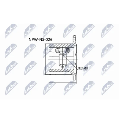 Abbildung von NTY NPW NS 026 Gelenksatz Automatikgetriebe, Schaltgetriebe Vorderachse links, radseitig NISSAN: X Trail, Maxima V QX Limousine