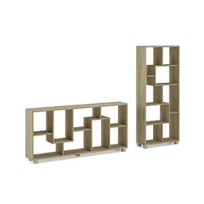 Abbildung von Skraut Home Designregal 161 x 69 25 cm Vertikales oder horizontales Bücherregal Zig ZAG Sonoma Modell Einfache Montage Widerstandsfähig Helles Eichenholz