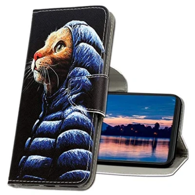 Abbildung von MRSTER Handyhülle für Samsung Galaxy A51 Hülle Leder Flip Schutzhülle Tasche Case mit Kartenfach Standfunktion Magnetverschluss A51. XC1 Cool Cat
