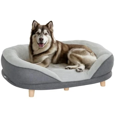 Abbildung von PawHut Tierbett Waschbarer Bezug, mit Rückenlehne und Holzbeine, Polyester, für mittelgroße Hunde unter 25 kg, Grau