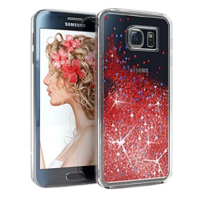 Abbildung von EAZY CASE Hülle kompatibel mit Samsung Galaxy S6 Schutzhülle Flüssig Glitzer, Handyhülle, Schutzhülle, Back Cover Glitter Flüssigkeit, aus TPU/Silikon, Transparent/Durchsichtig, Rot