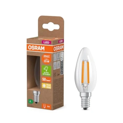 Abbildung von OSRAM LED Lampe in klassischer Miniballform, mit dekorativem Filament, Energieeffizienzklasse A, E14, 1.2 W, 255 lm, 2700 K, warmweiß. Ohne Aufwärmen, sofort 100% Licht.