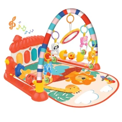 Abbildung von Eners Baby Gyms Spielmatten Musikalisches Aktivitätszentrum Kick &amp; Play Piano Gym Tummy Time Gepolsterte Matte für Neugeborene (Pilze red)