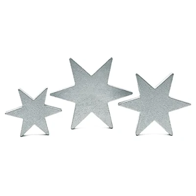 Abbildung von Oblique Unique® Holz Sterne 3er Set Holzdeko Holzstern Dekosterne zum Hinstellen für Weihnachten Weihnachtsdeko Tischdeko aus Echtholz (Silber)