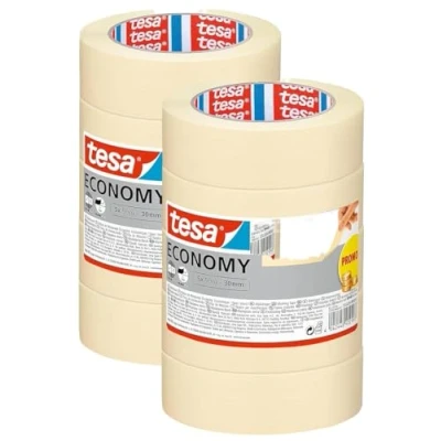 Abbildung von tesa Malerband ECONOMY Vielseitiges Klebeband für Malerarbeiten ohne Lösungsmittel Bis zu 4 Tage nach Gebrauch rückstandslos entfernbar (50m x 30mm 5 Rollen, 2er Pack)