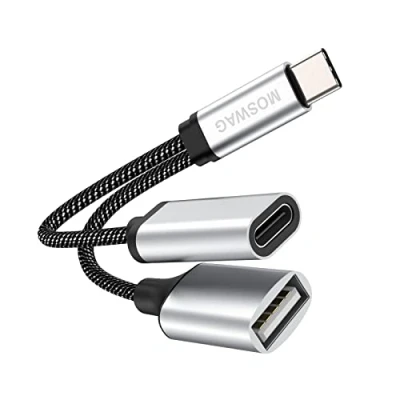 Abbildung von USB C Stecker auf Buchse Adapter mit Aufladung, OTG 2.0 Splitter Kompatibel Chromecast Google TV/Samsung S22 S21 S20 + Ultra/Google Pixel 5 4 XL 3