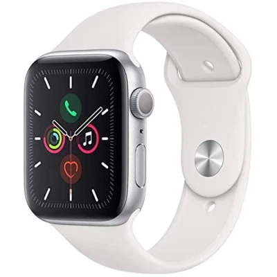 Abbildung von Apple Watch Series 5 (GPS, 44MM) Aluminiumgehäuse Silber mit Weiß Sportarmband (Generalüberholt)