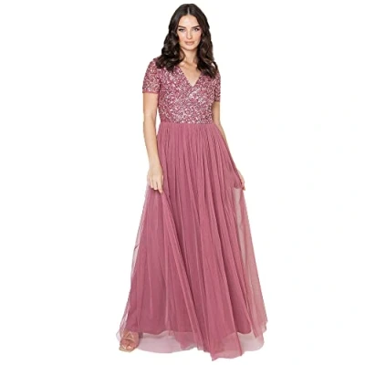 Abbildung von Maya Deluxe Abendkleid mit Pailletten Cocktailkleid Damen V Ausschnitt Tüllkleid Wüstenrose Größe 40