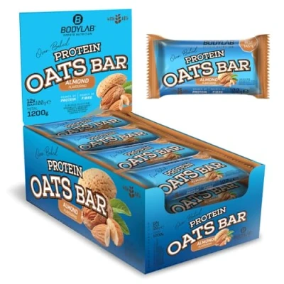 Abbildung von Bodylab24 Protein Oats Bar Mandel 12 x 100g, Energieriegel mit 50g Kohlenhydraten und 15g pro Riegel, Top Kombination aus Energie Eiweiß, ideal vor oder nach dem Training
