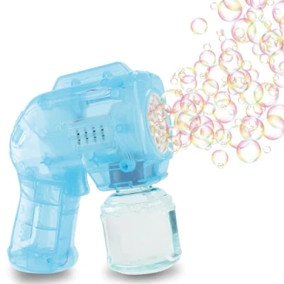 Abbildung von Blubbel Seifenblasenpistole, LED Seifenblasenmaschine, 50ml Seifenblasenflüssigkeit Tank, Seifenblasen Pistole, Blasen Kanone, Luftblasen Bazooka Bubble Gun, Geschenke für Kinder, Hochzeit