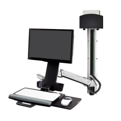 Abbildung von Ergotron StyleView Sit Stand Combo System mit Ablageflaeche Wandmontage LCD bis 61cm 24Zoll 13,2kg.mit CPU Halter klein, M481253, Aluminium