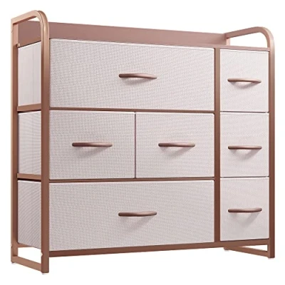 Abbildung von YITAHOME Kommode, Schrank, Aufbewahrungsschrank, 7 Schubladen aus Stoff mit Griffen, Aufbewahrungskommode, Rosa